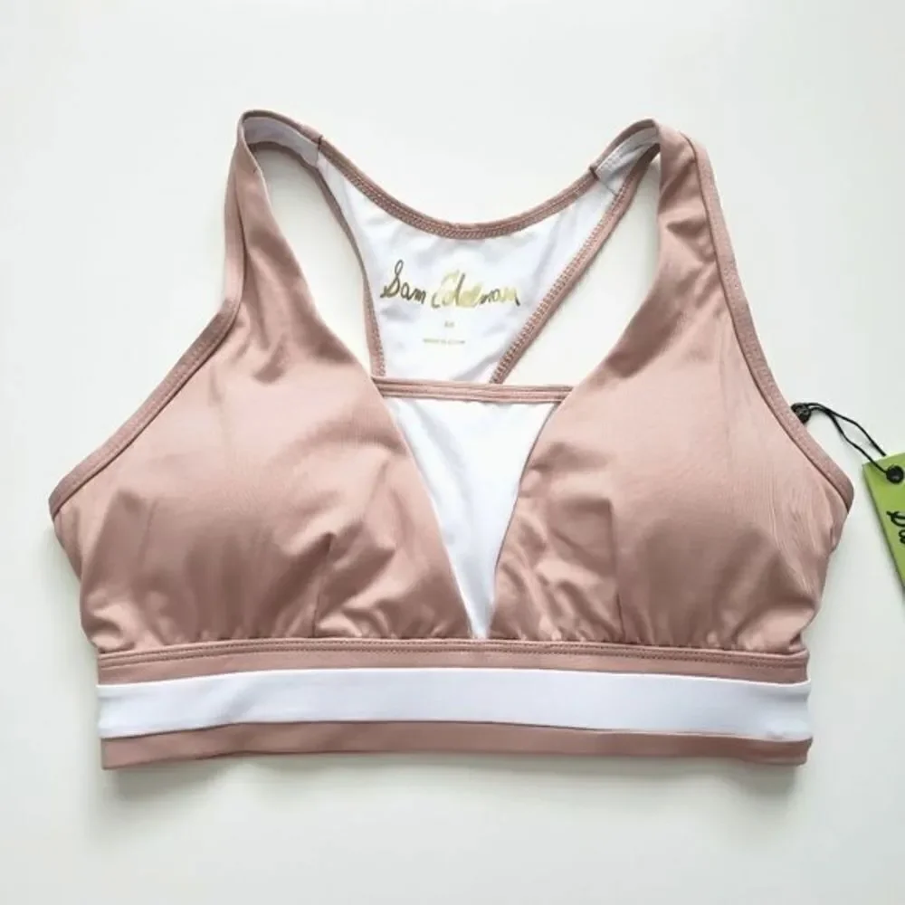 Sam Edelman Tan And White‎ Colorblock Sports Bra